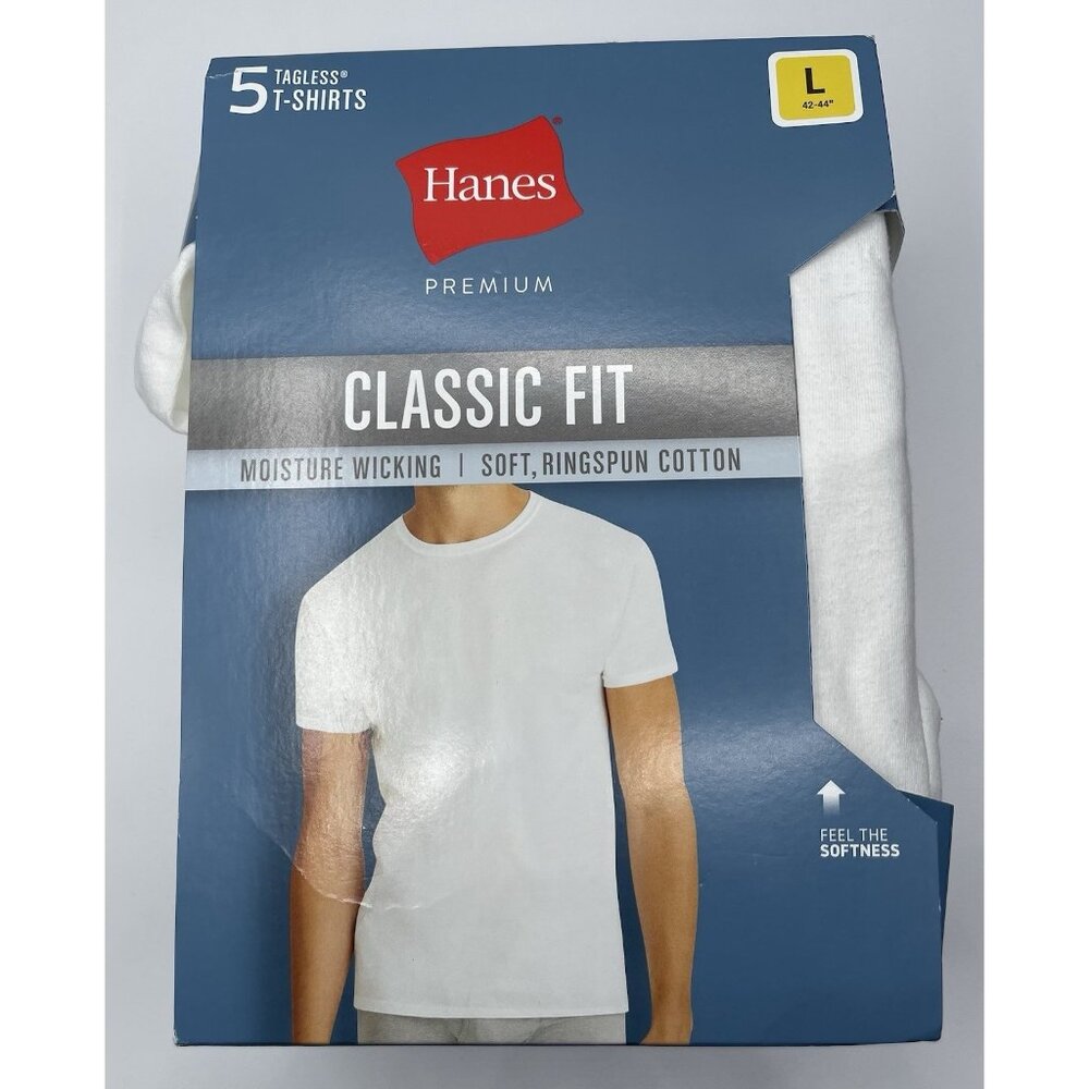 Hanes Premium Mens‎ Short Sleeve Crewneck T-Shirt 5pk White Size Large